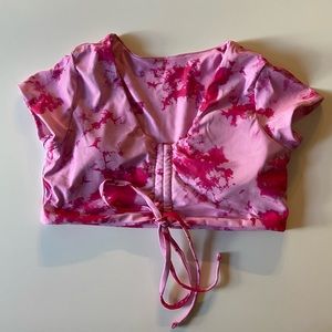 Pink ink blot swim suit top